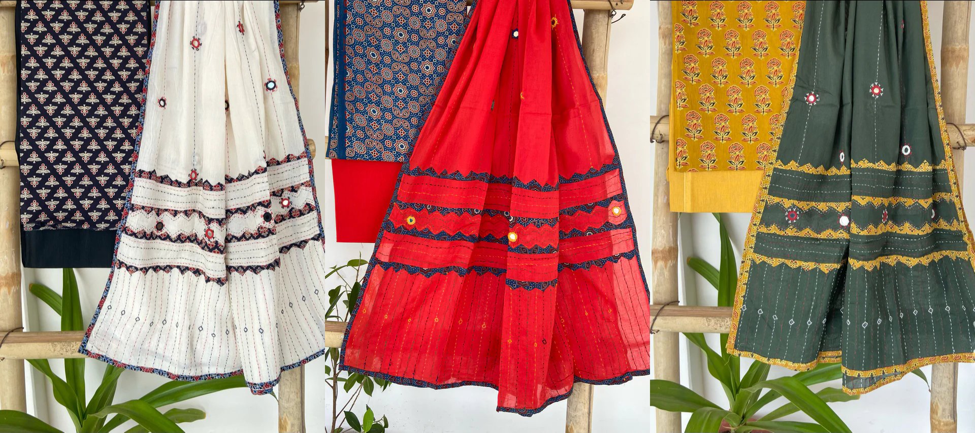 Ajrakh Kantha, Patch Mirror-work Suit