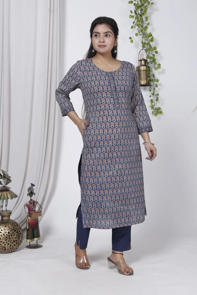 Ajrakh Print Kurti with cotton Pants