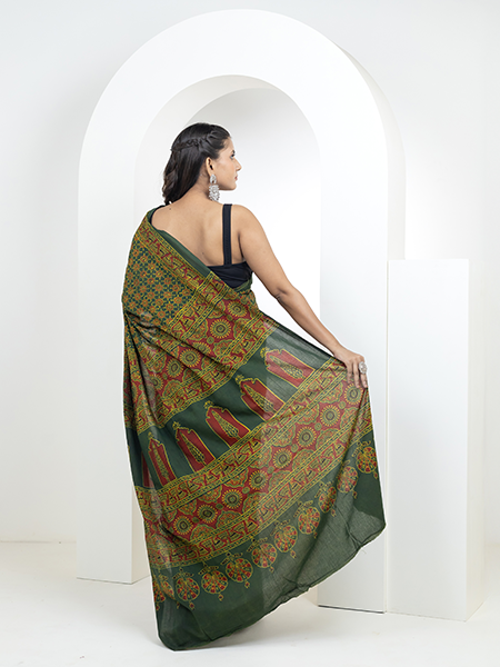 Ajrakh print hand block mulmul cotton saree