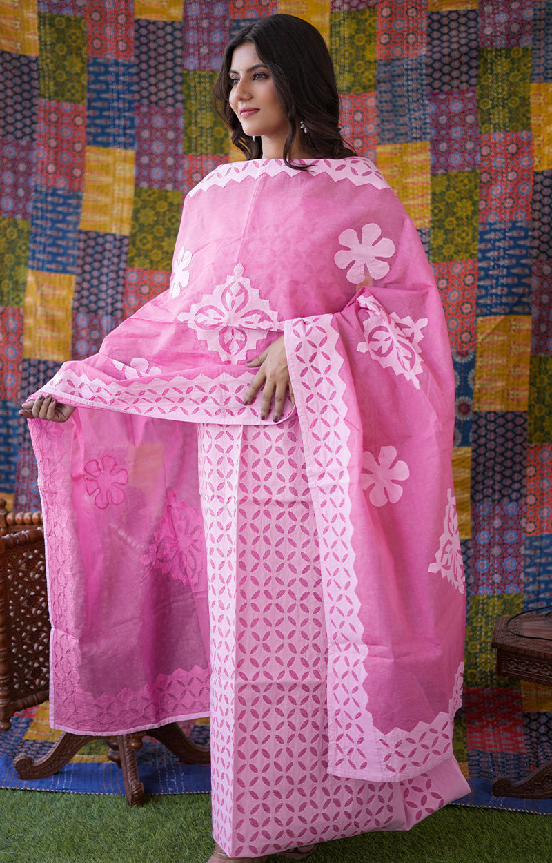 Rajasthani Unstitched Aplique Suits In Pink