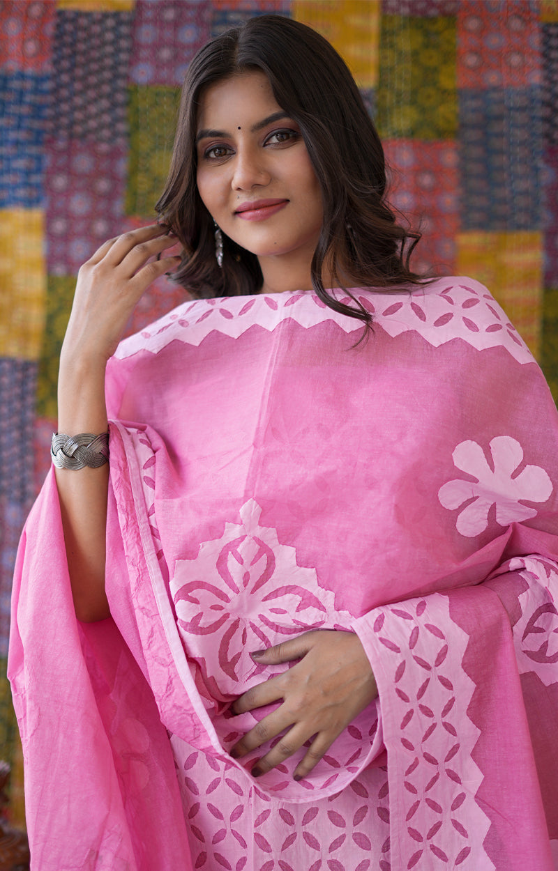 Rajasthani Unstitched Aplique Suits In Pink