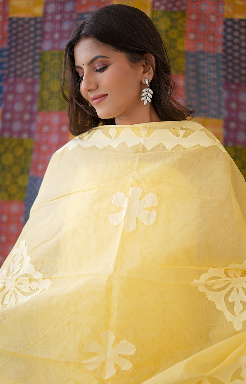 Rajasthani Unstitched Aplique Suits in Yellow