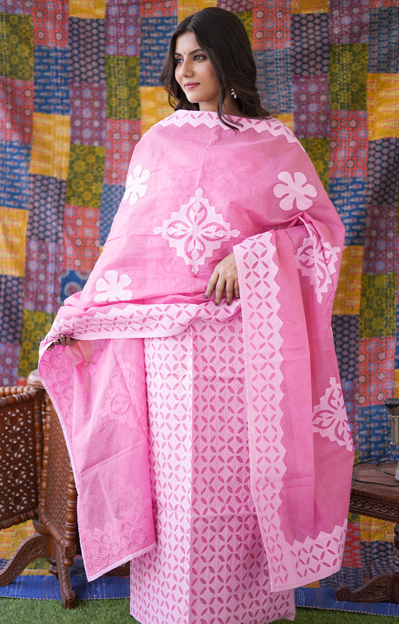 Rajasthani Unstitched Aplique Suits In Pink