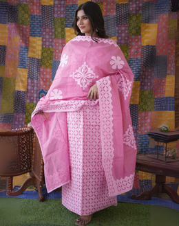 Rajasthani Unstitched Aplique Suits In Pink
