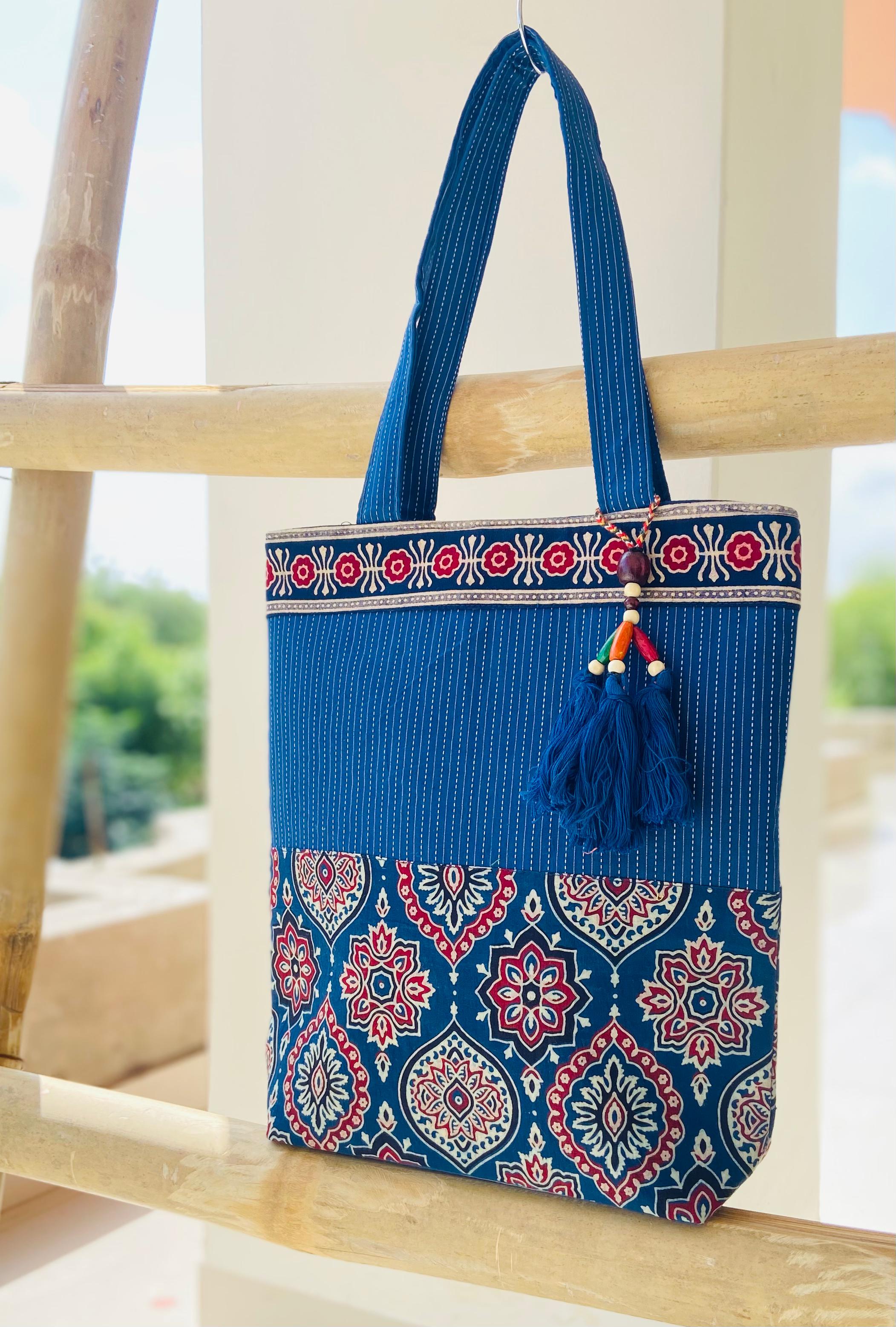 Ajrakh and Kantha Handbag