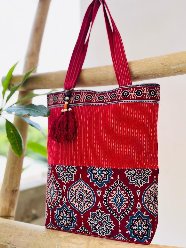 Ajrakh and Kantha Handbag