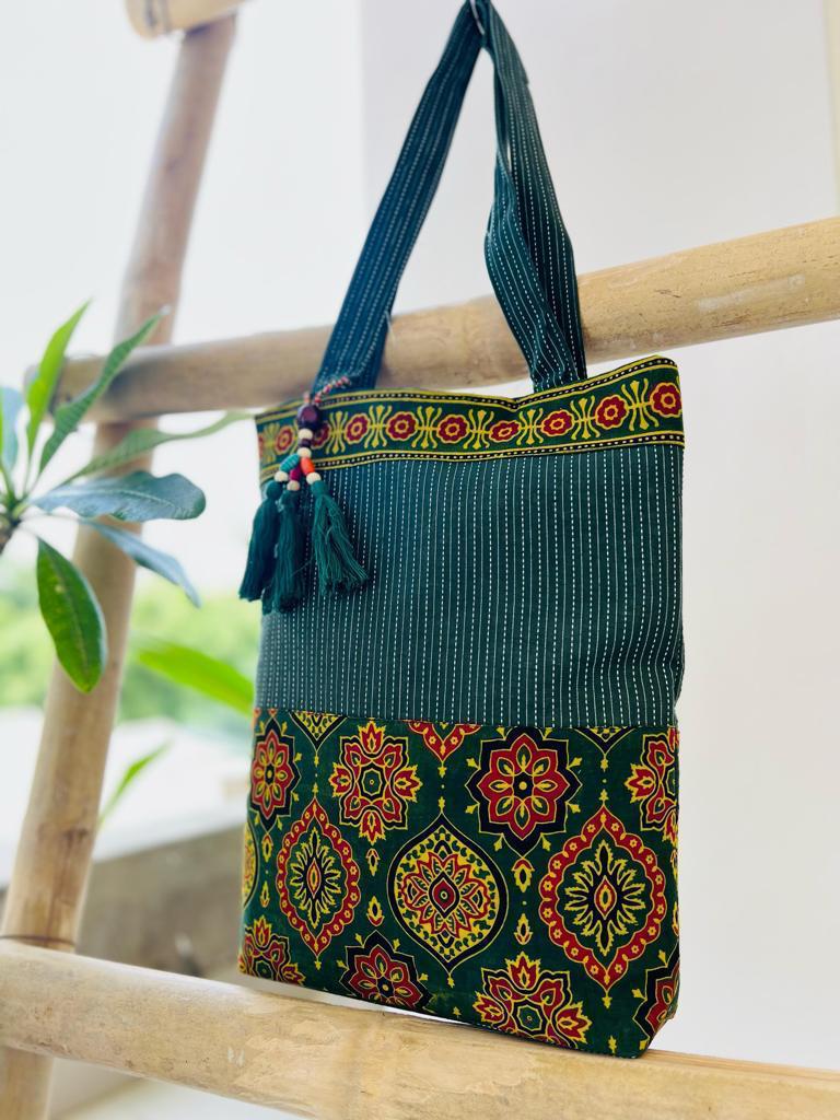 Ajrakh and Kantha Handbag