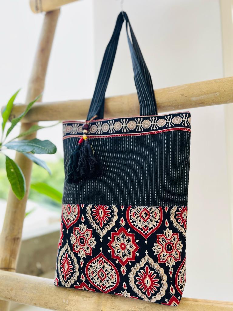 Ajrakh and Kantha Handbag