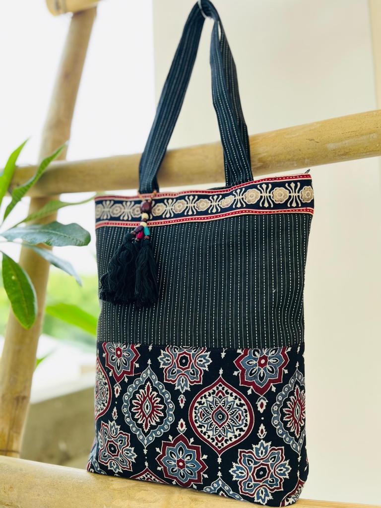 Ajrakh and Kantha Handbag