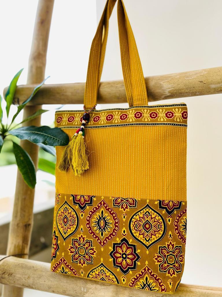 Ajrakh and Kantha Handbag