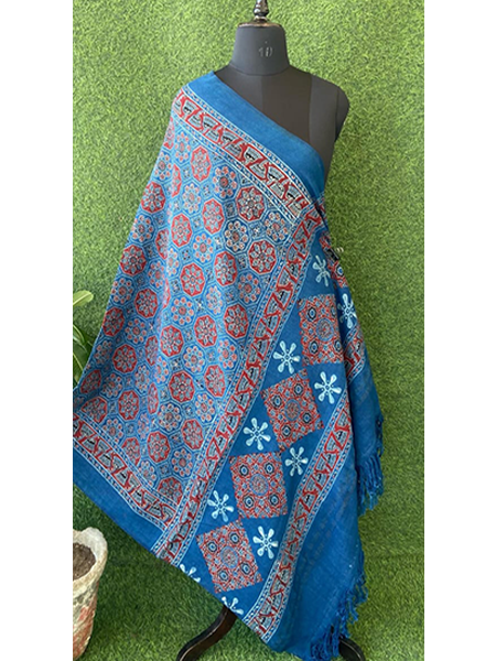 Handloom Ajrakh Print Woolen Shawl