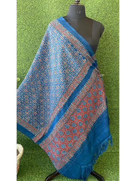 Handloom Ajrakh Print Woolen Shawl