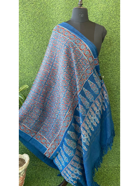 Handloom Ajrakh Print Woolen Shawl