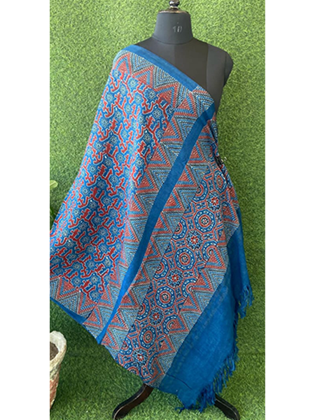 Handloom Ajrakh Print Woolen Shawl