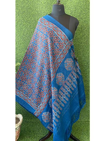 Handloom Ajrakh Print Woolen Shawl