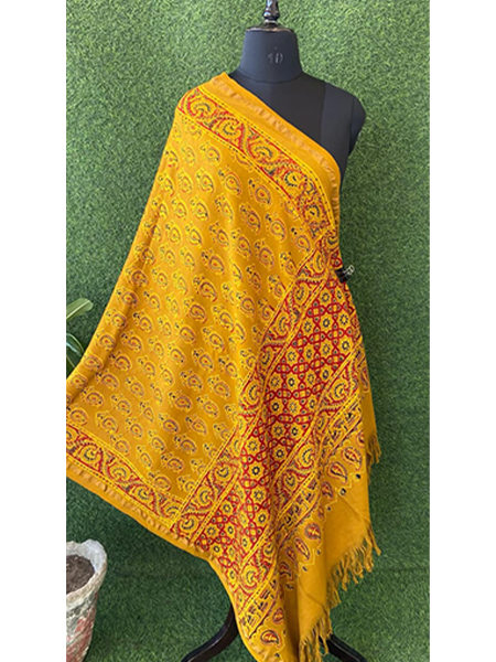 Handloom Ajrakh Print Woolen Shawl