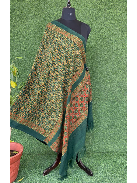 Handloom Ajrakh Print Woolen Shawl