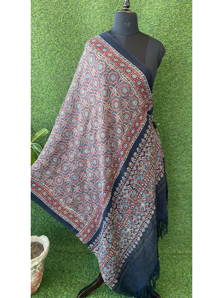 Handloom Ajrakh Print Woolen Shawl