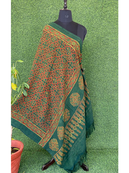 Handloom Ajrakh Print Woolen Shawl