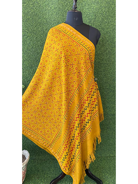 Handloom Ajrakh Print Woolen Shawl