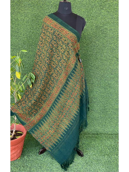 Handloom Ajrakh Print Woolen Shawl