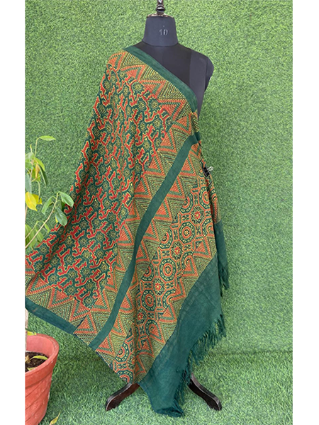 Handloom Ajrakh Print Woolen Shawl