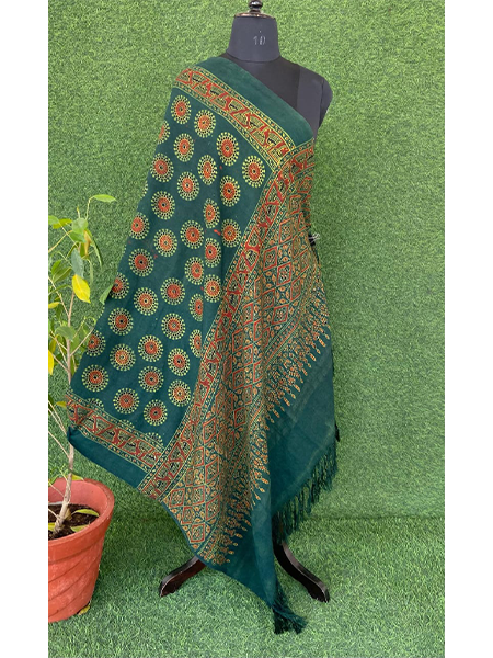 Handloom Ajrakh Print Woolen Shawl