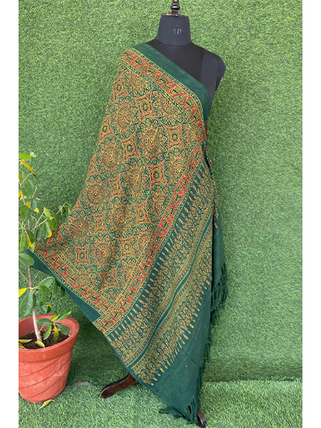 Handloom Ajrakh Print Woolen Shawl