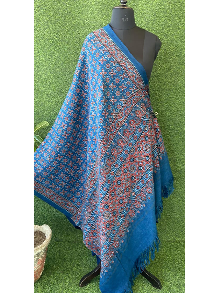 Handloom Ajrakh Print Woolen Shawl