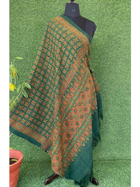 Handloom Ajrakh Print Woolen Shawl