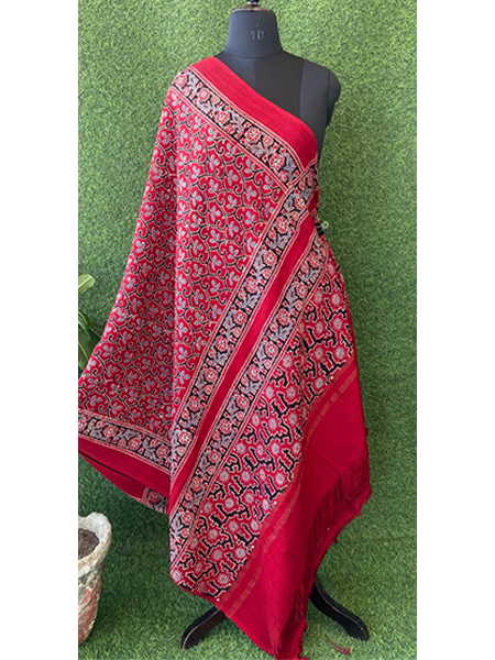 Handloom Ajrakh Print Woolen Shawl