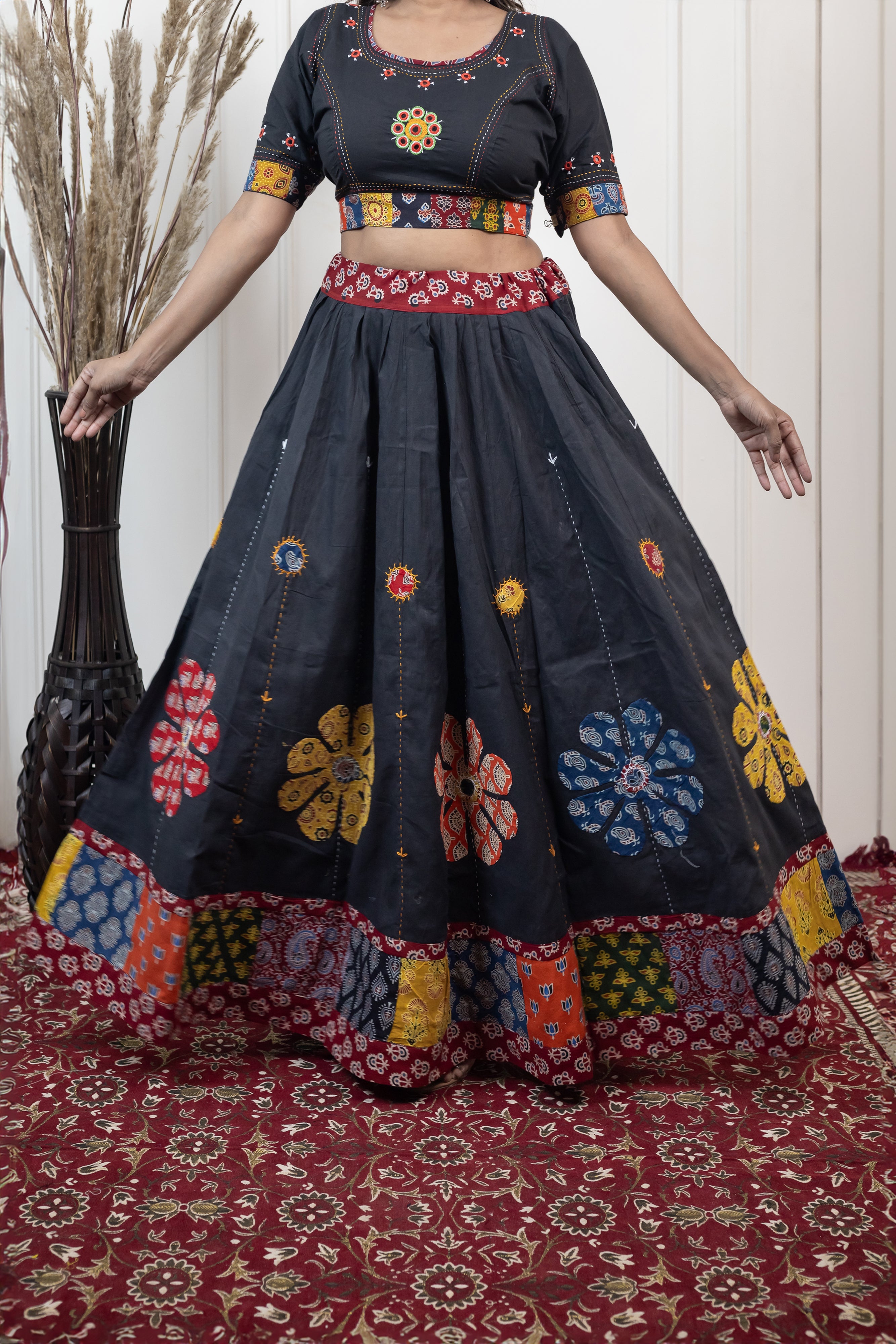 Ajrakh print patch work chaniya choli with dupatta