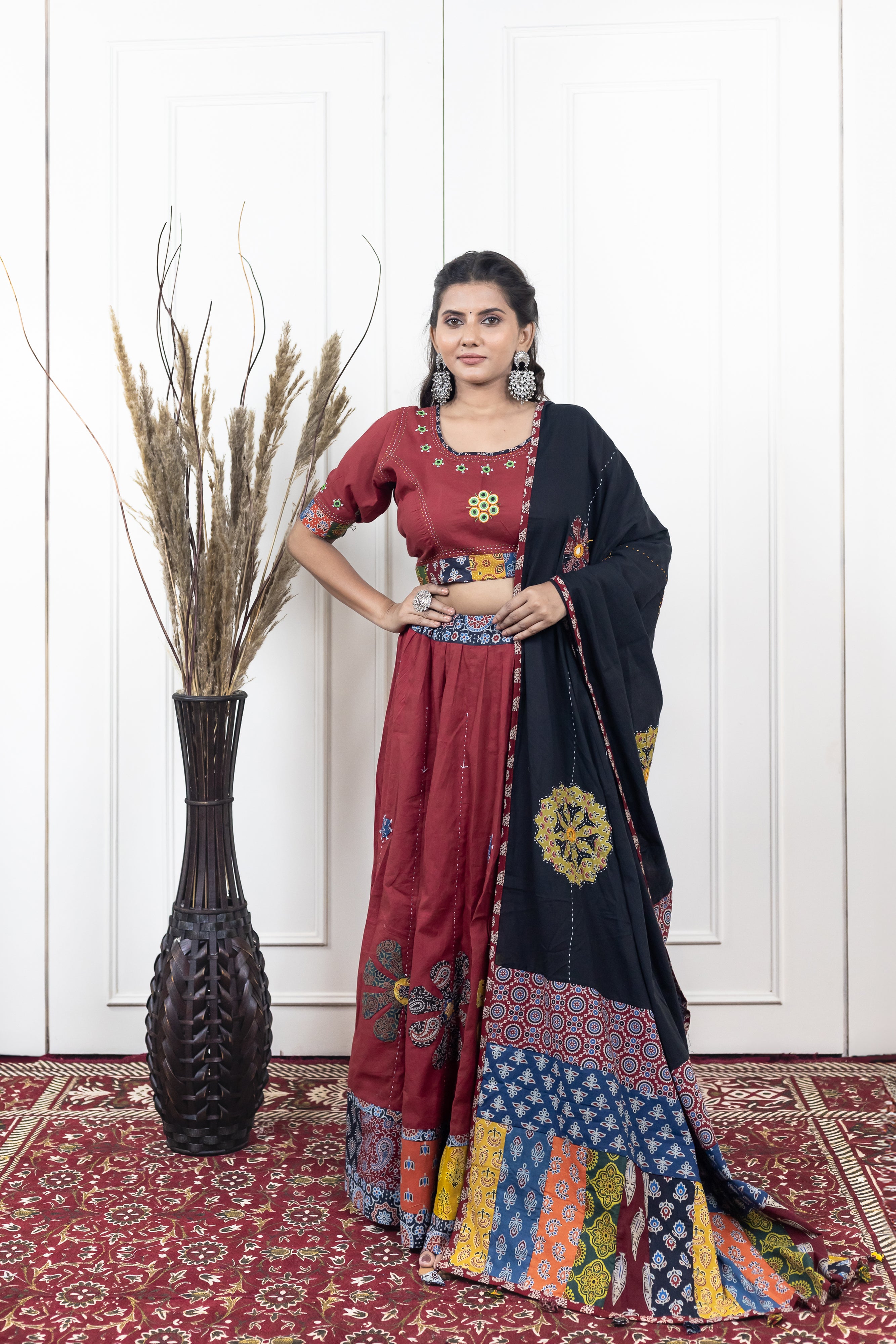 Ajrakh print patch work chaniya choli with dupatta