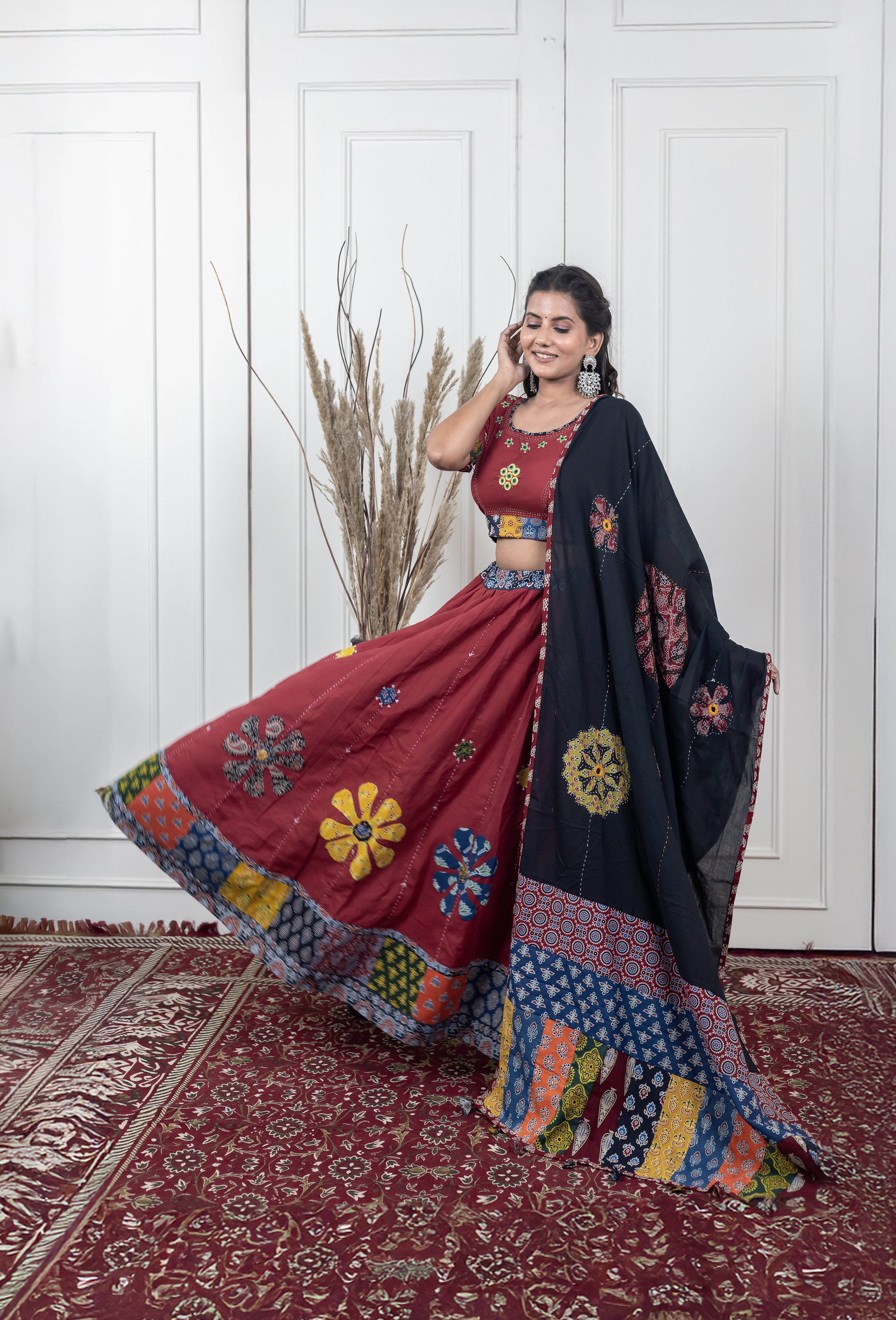 Ajrakh print patch work chaniya choli with dupatta