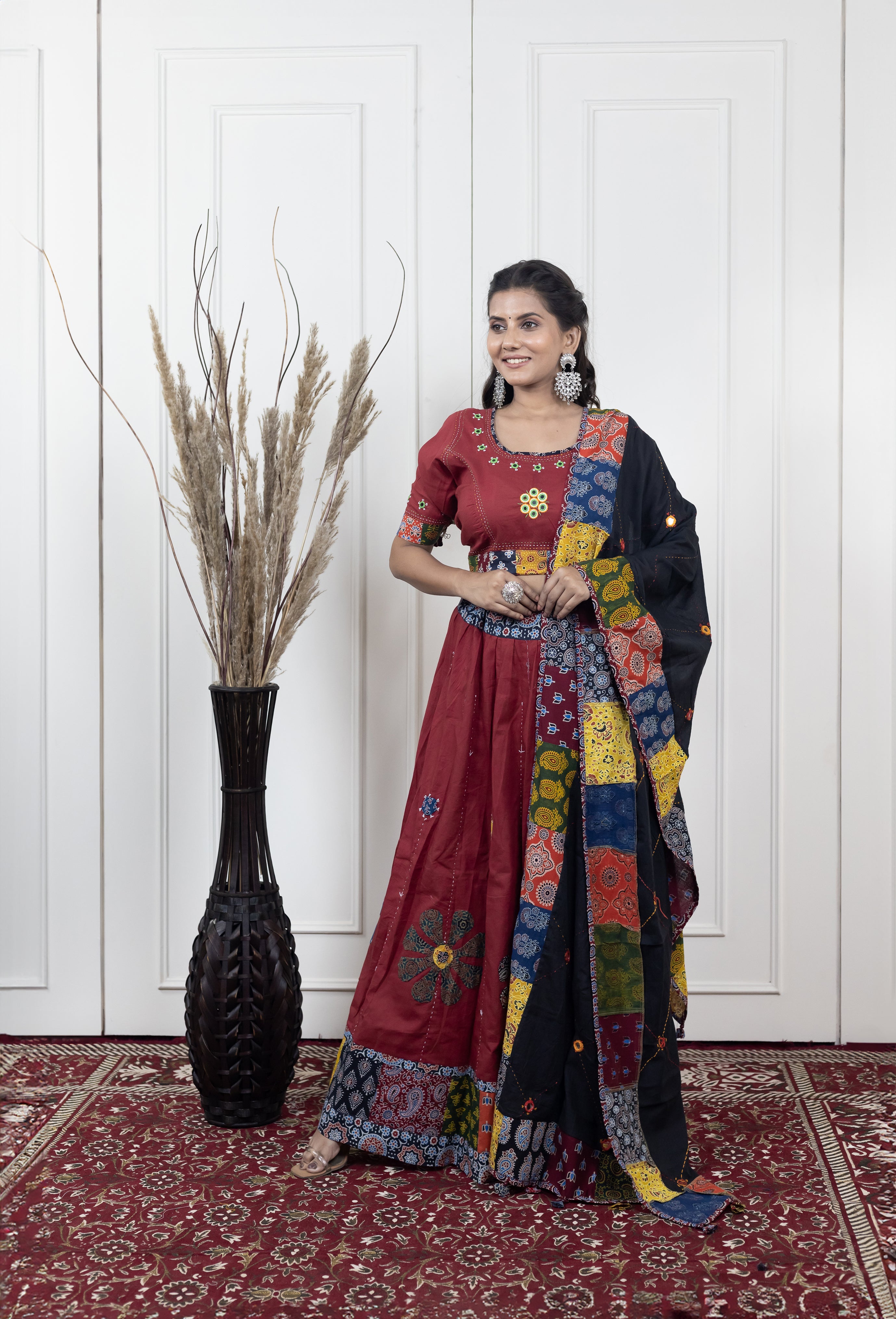 Ajrakh print patch work chaniya choli with dupatta