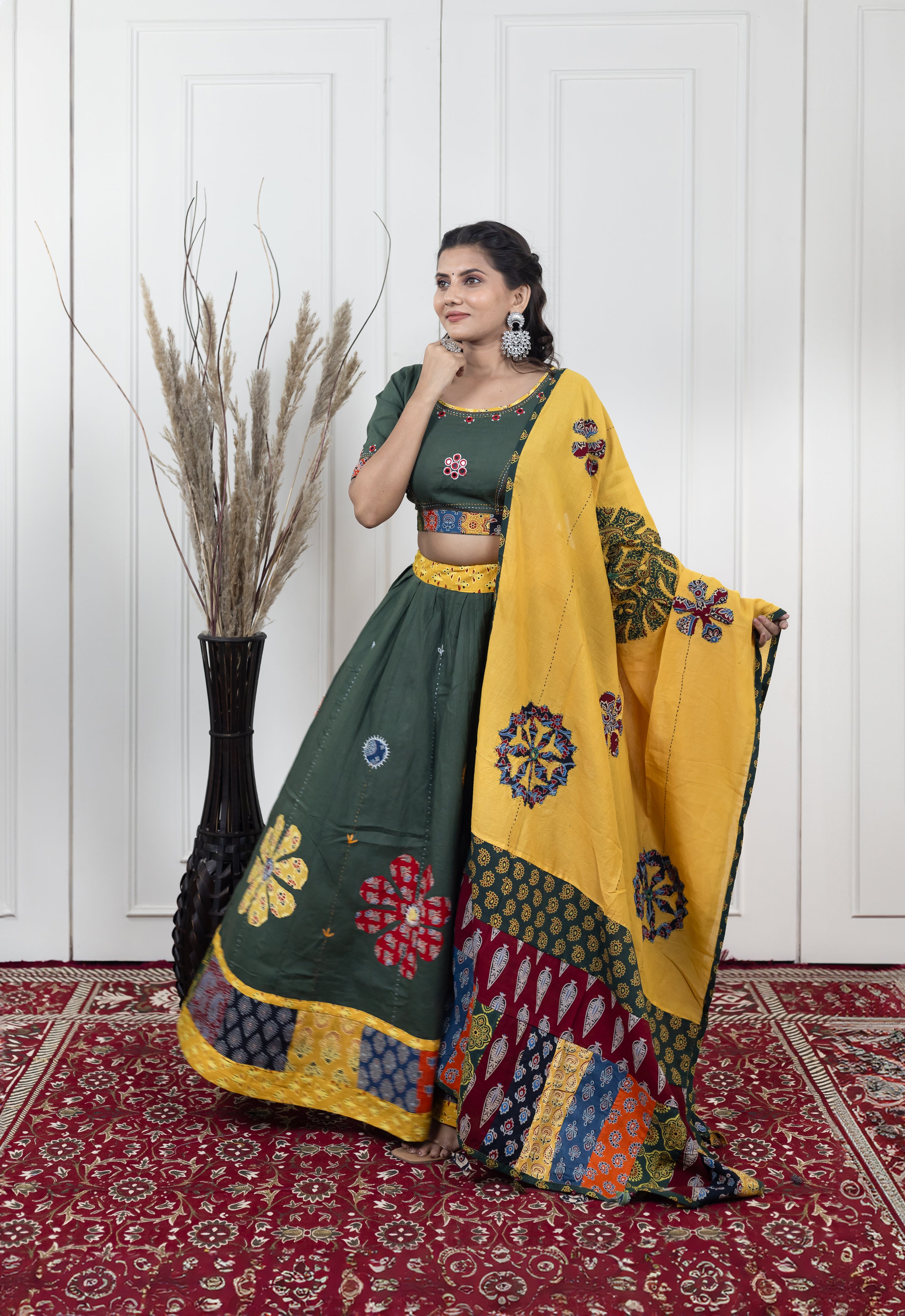 Ajrakh print patch work chaniya choli with dupatta