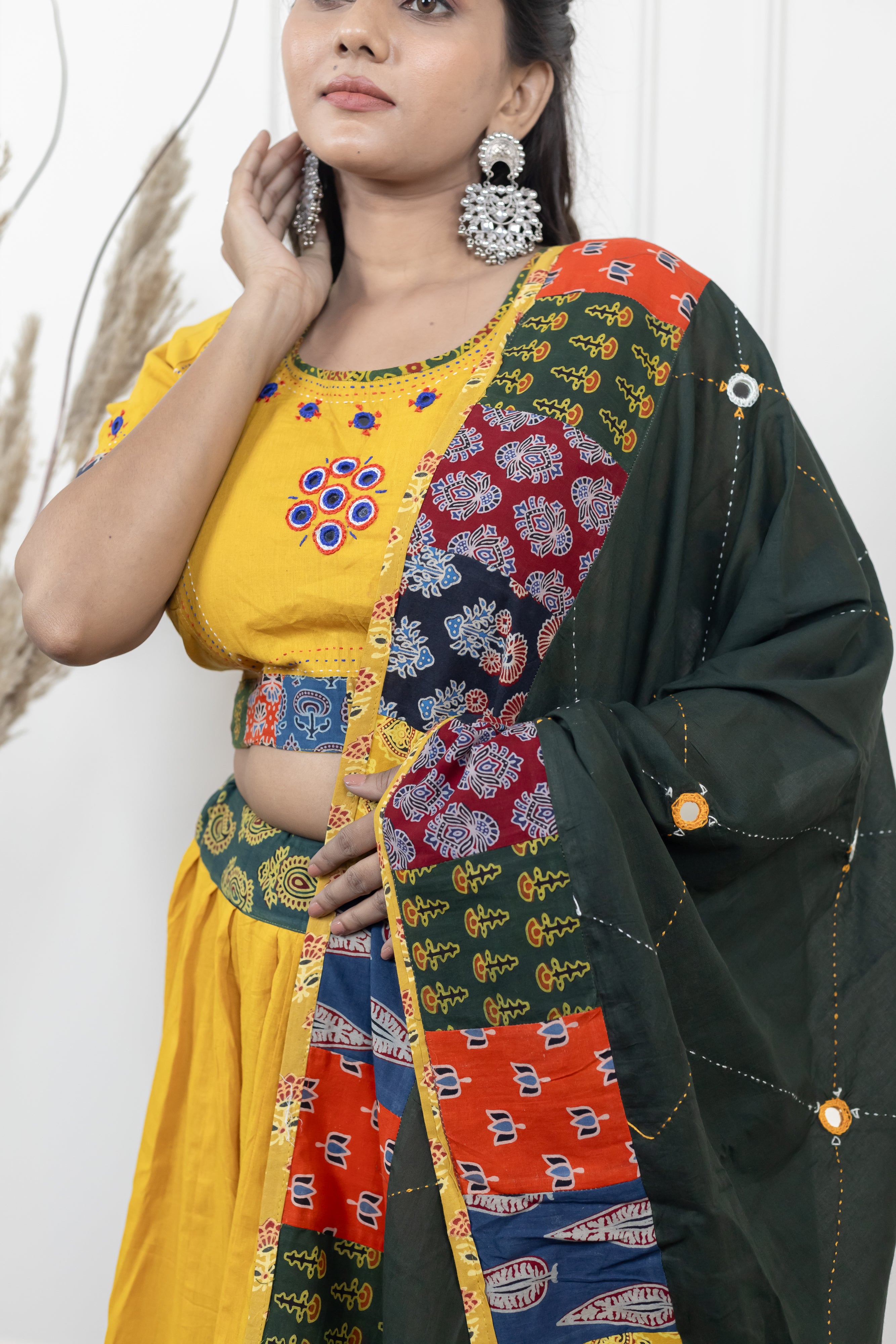 Ajrakh print patch work chaniya choli with dupatta