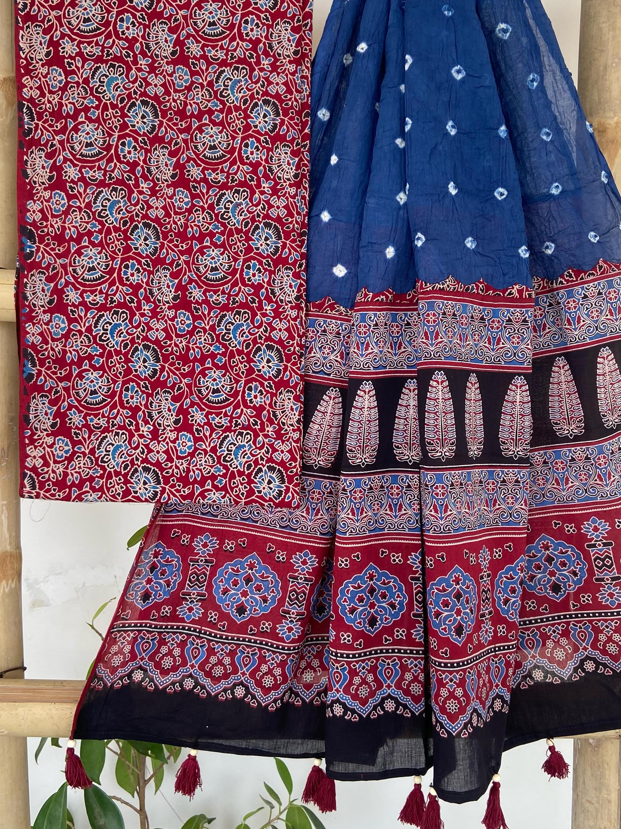 Ajrakh Print Suit with Blue Bandhani Dupatta