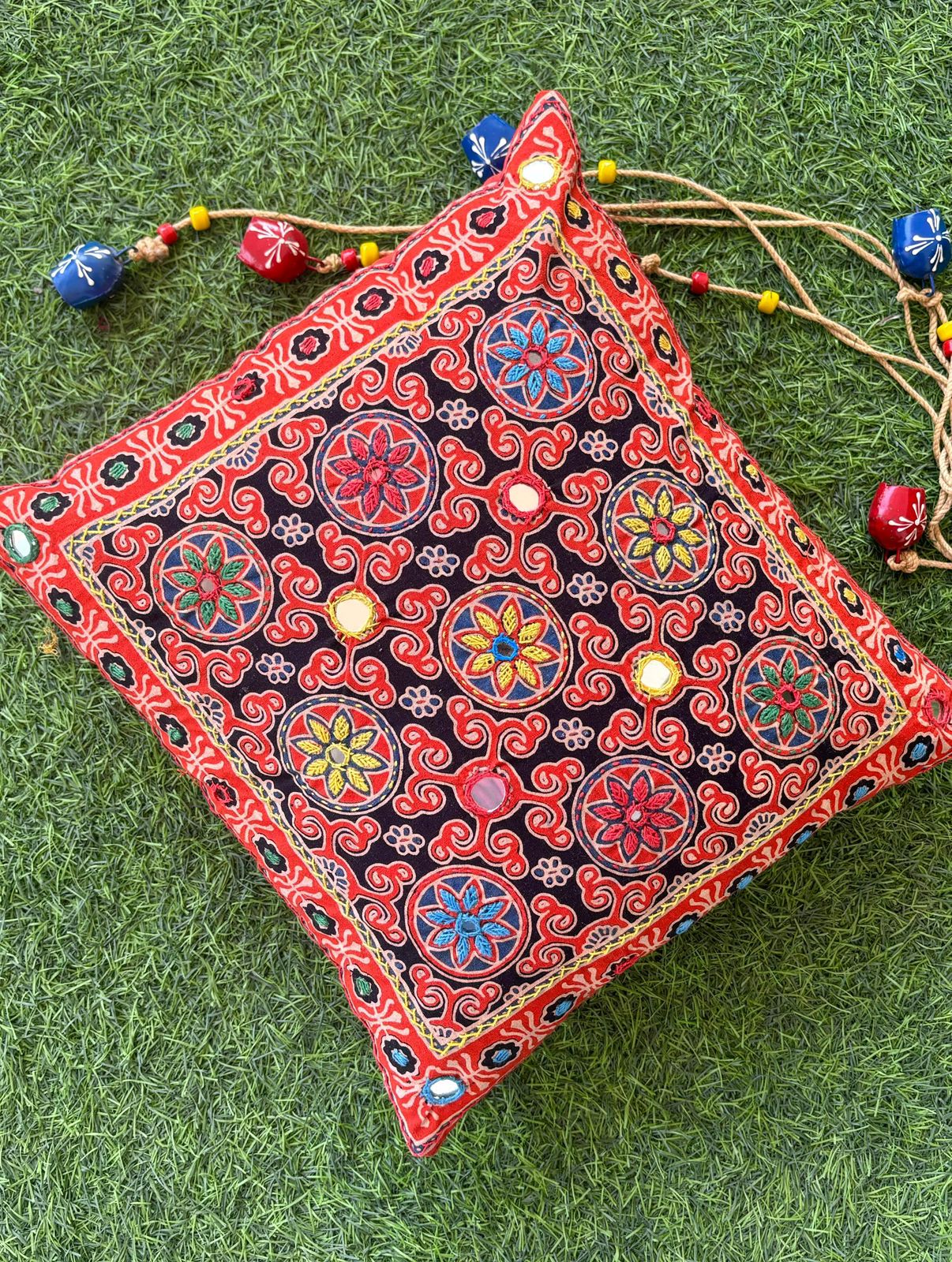 Reddish Ajrakh Printed Cushion Cover