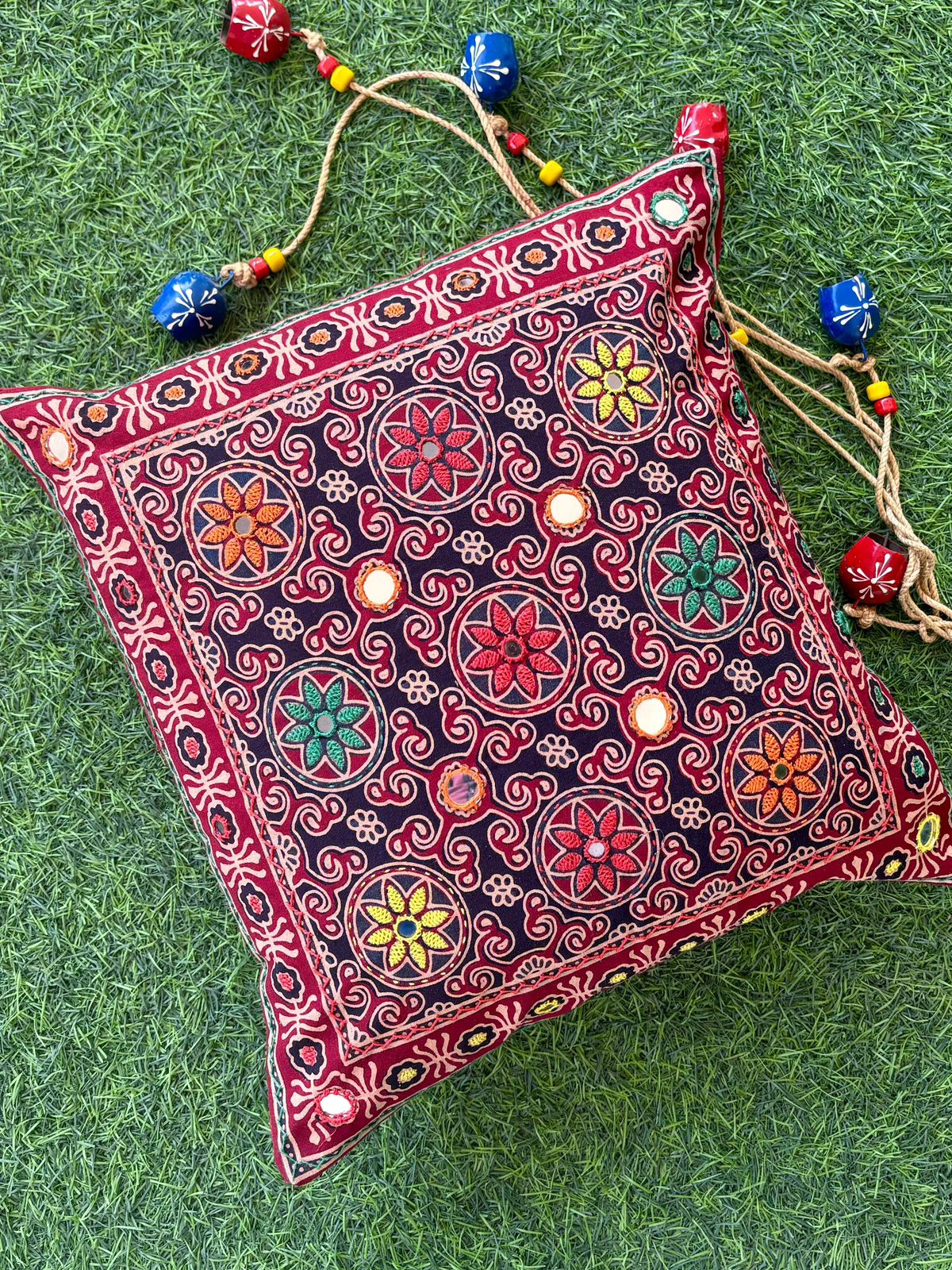 Red Ajrakh Printed Cushion Cover