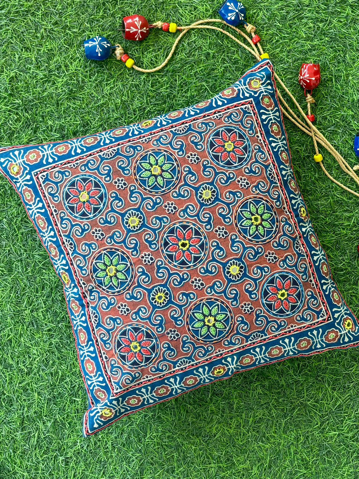 Blue Ajrakh Printed Cushion Cover