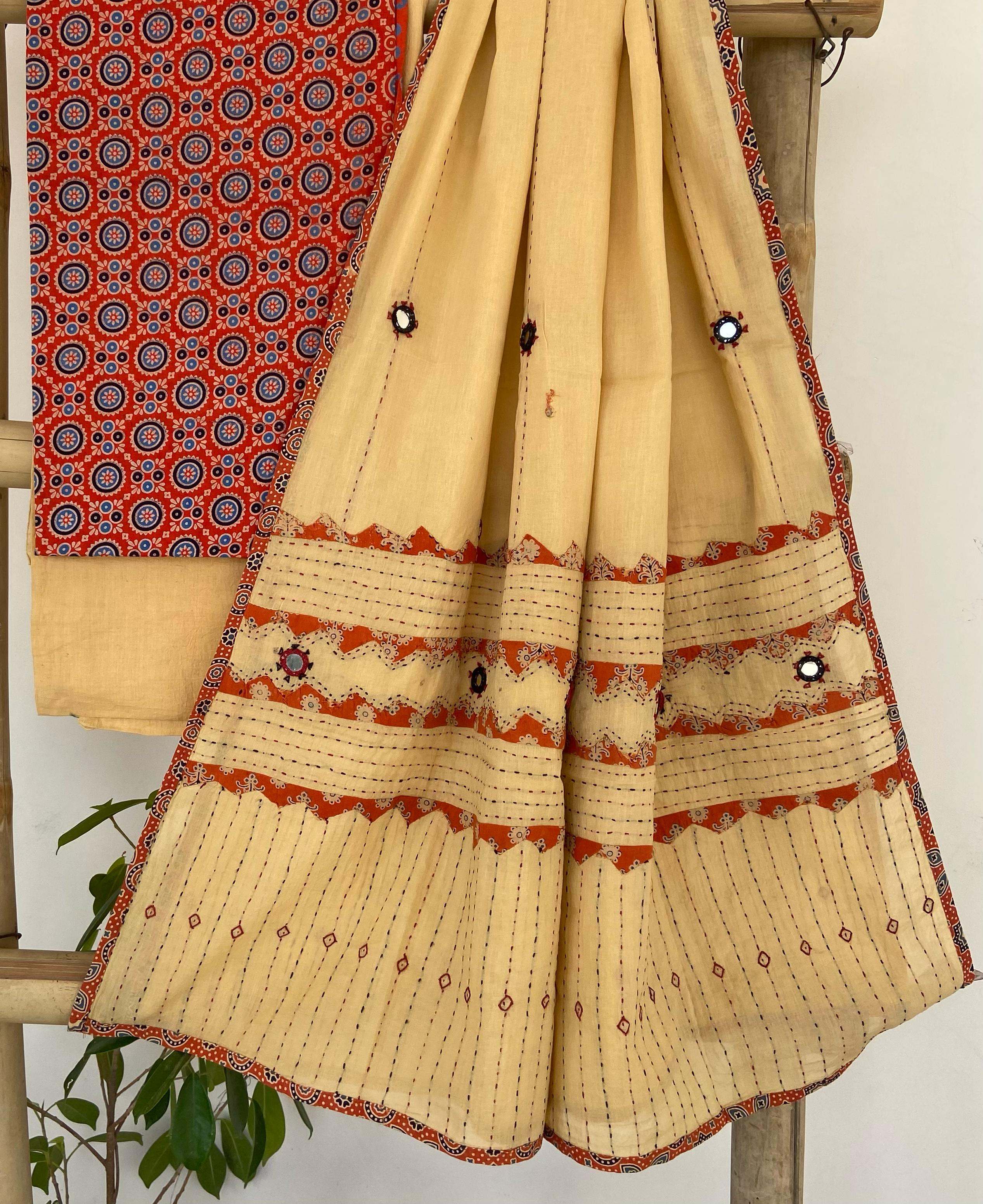 Aplique, Kantha and Mirror-work Dupatta Suit