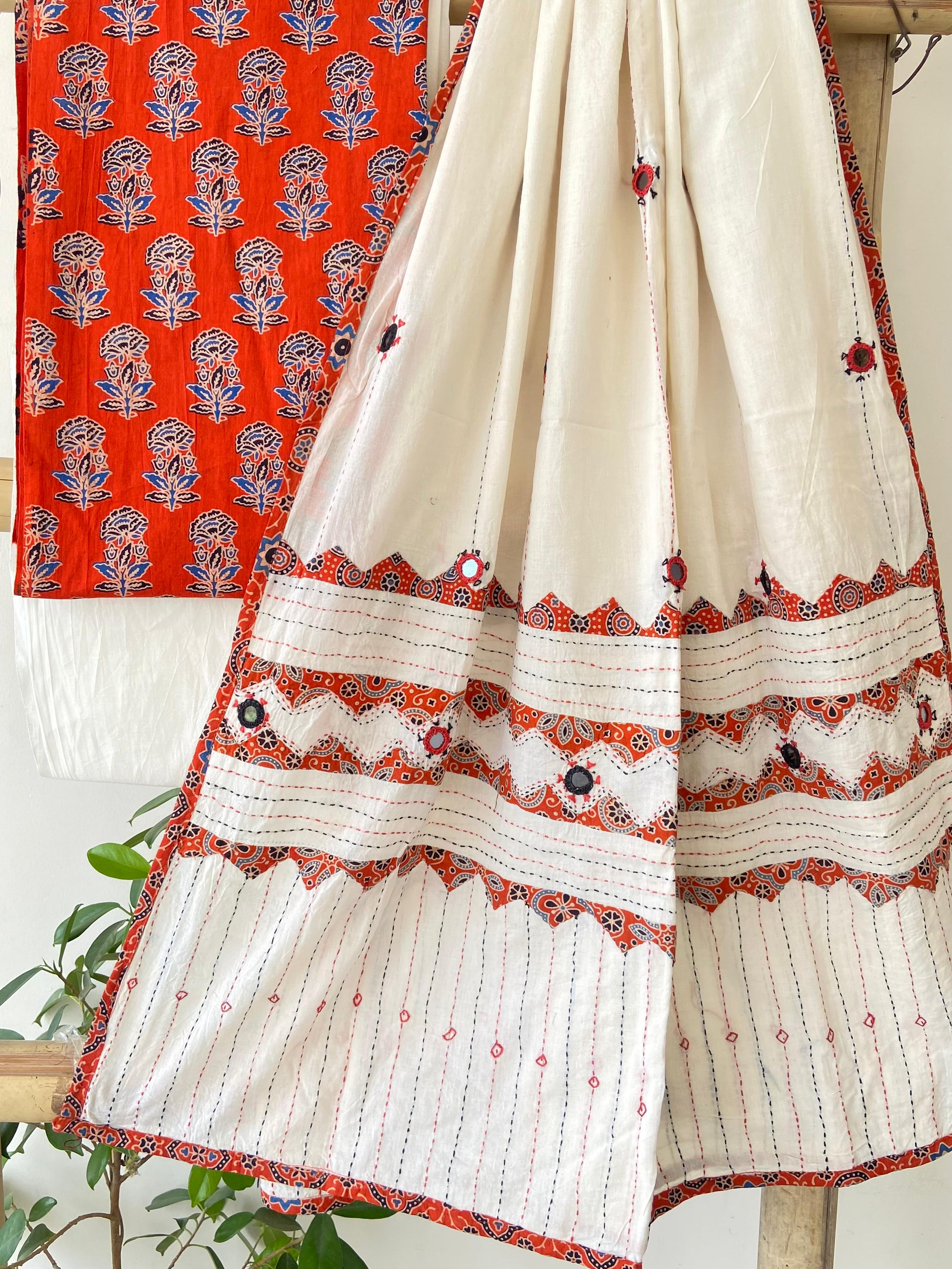 Aplique, Kantha and Mirror-work Dupatta Suit