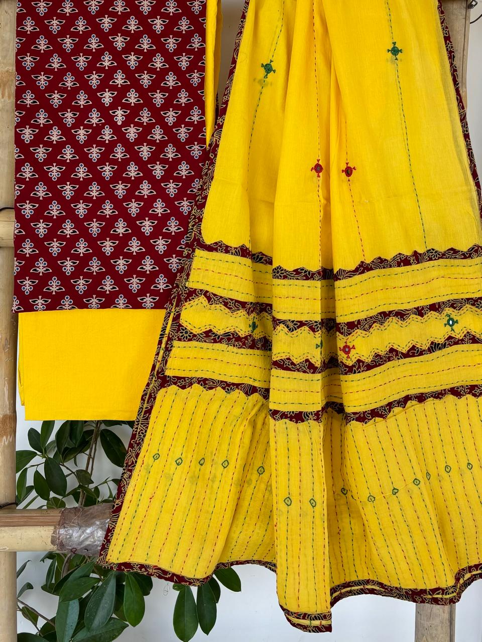 Aplique, Kantha and Mirror-work Dupatta Suit