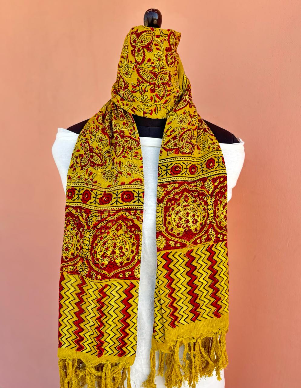 Soft Ryon Hand Block Ajarakh Print Stole