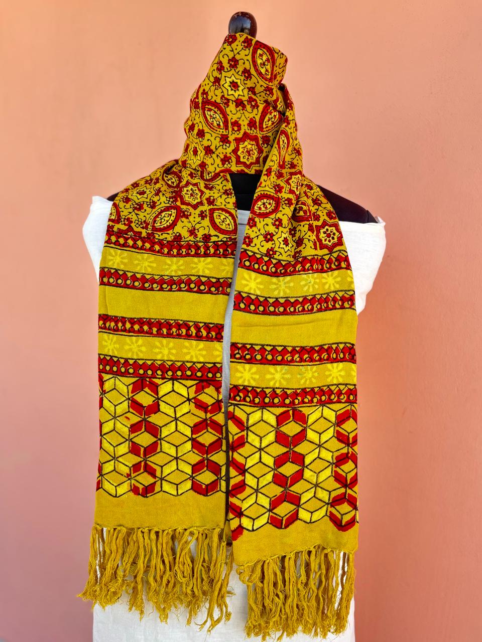 Soft Ryon Hand Block Ajarakh Print Stole