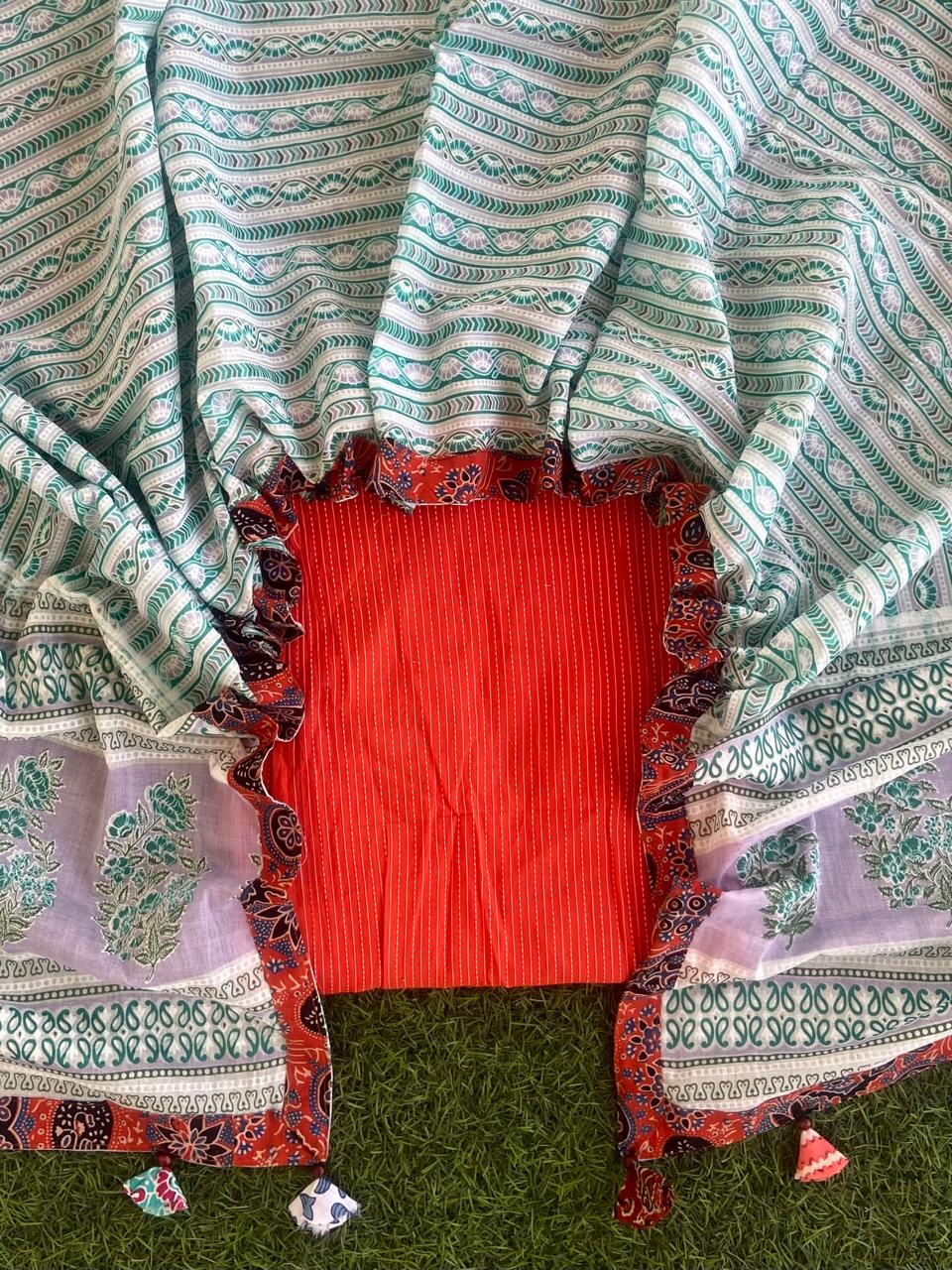 Sanganeri Cotton Dupatta Ajrakh Suit