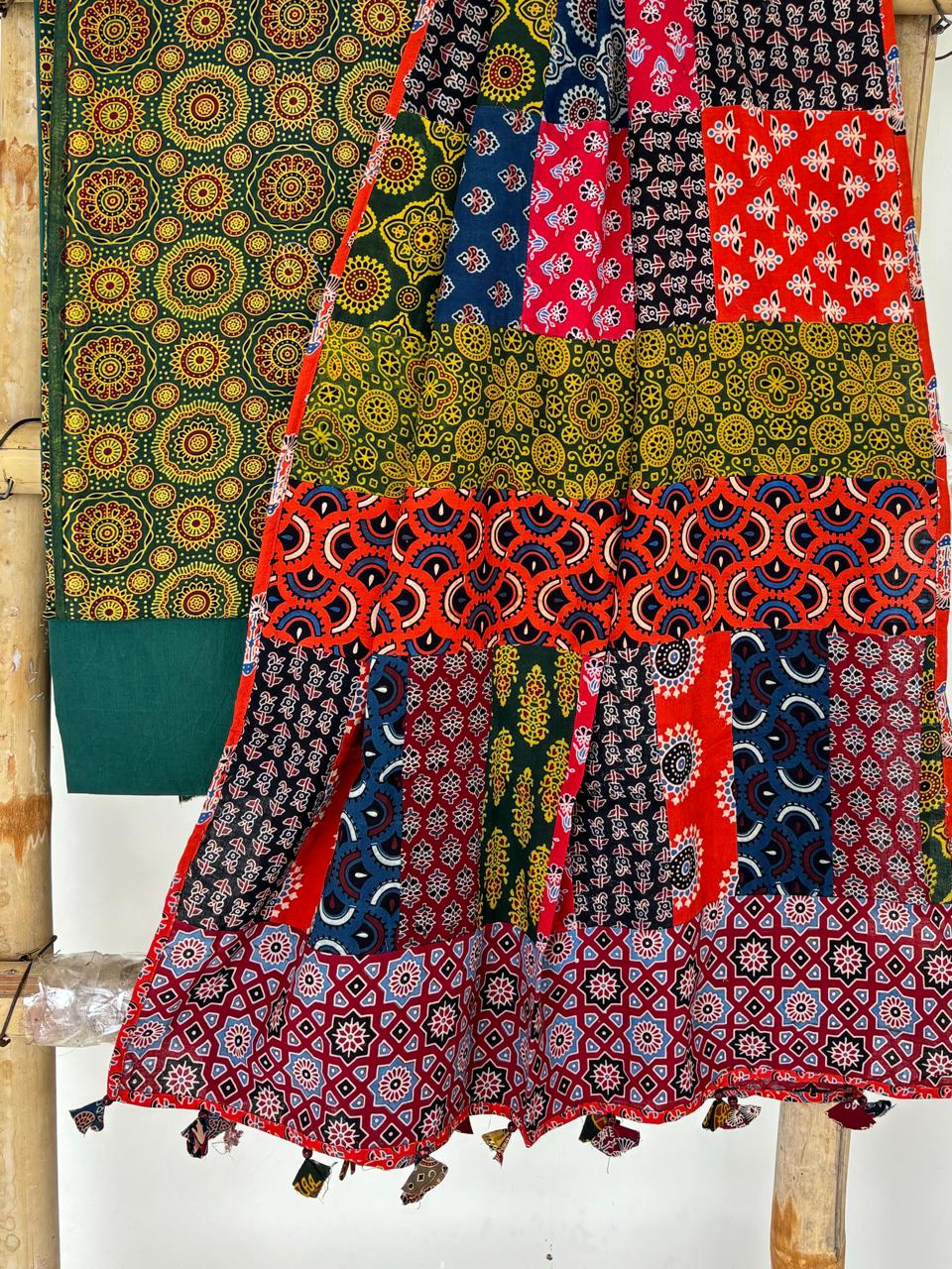 Ajarakh print Suit pcs with patch work dupatta