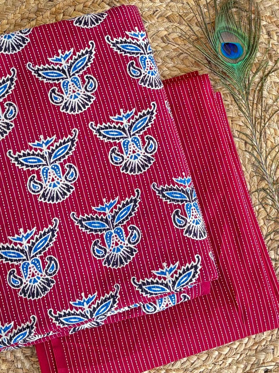 Kantha fabric Ajrakh print top and bottom combo