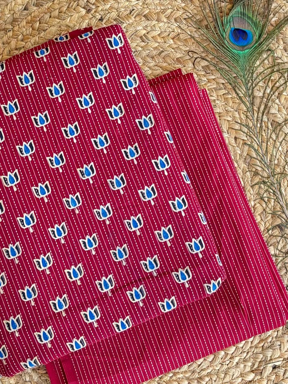 Kantha fabric Ajrakh print top and bottom combo